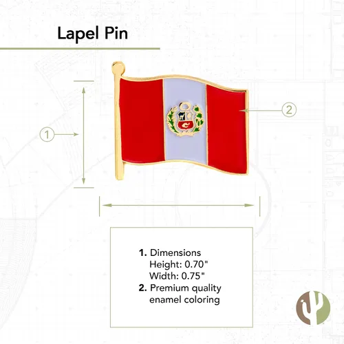Vista 2 de Perú - Pin de solapa esmaltado de metal hecho de metal para recuerdo, para hombres y mujeres, patriótico peruano
