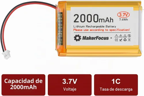 Vista 7 de 4pcs 3.7V 2000mAh 7.4Wh batería de polímero de litio 1S 103450 LiPo batería recargable con placa de protección y enchufe JST 1.25 para placa