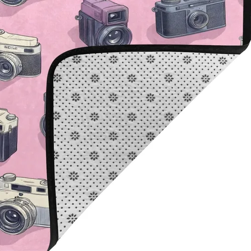 Vista 4 de Retro Camera Pink Print Area Rugs for Living Room Bedroom, Soft Washable 5x7 Area Rugs Indoor Floor Rug, Non Slip Carpet for Bedroom Living Room