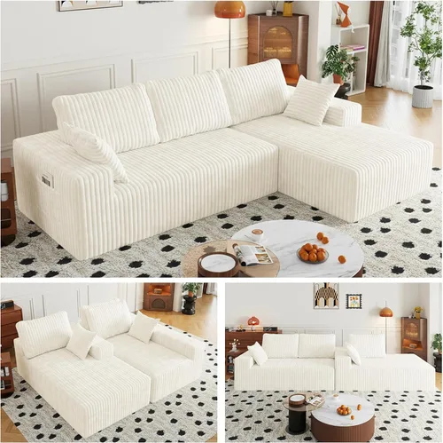 Vista 12 de Sofá seccional en forma de U de 108 pulgadas con otomana, sofá seccional modular de pana con asiento profundo, sofá modular moderno en forma de L