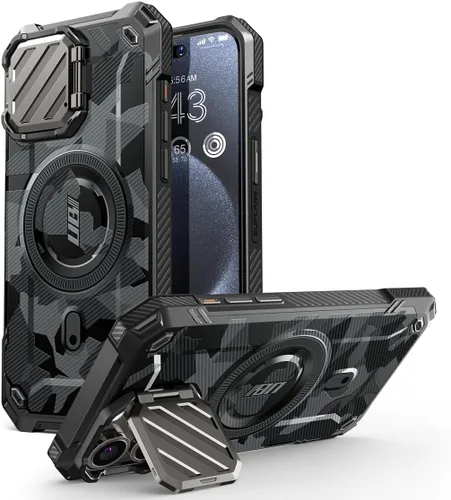 Vista 9 de SUPCASE para iPhone 15 Pro Max Funda con cubierta para cámara y soporte (UBMag XT) [Compatible con MagSafe] [Soporte incorporado]