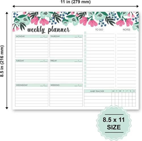Vista 4 de Bloc de agenda semanal, 52 hojas tamaño carta desprendibles, 8.5” x 11” agenda semanal sin fecha, planificador de escritorio, bloc de notas