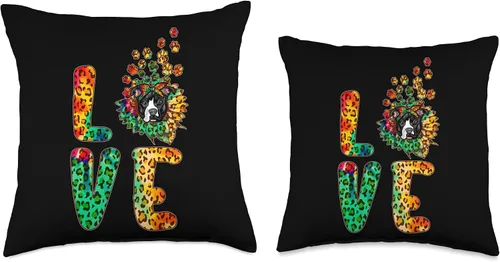 Vista 3 de Love Pit Bull Sunflower Tie Dye Leopard Pattern Funny Dog Throw Pillow