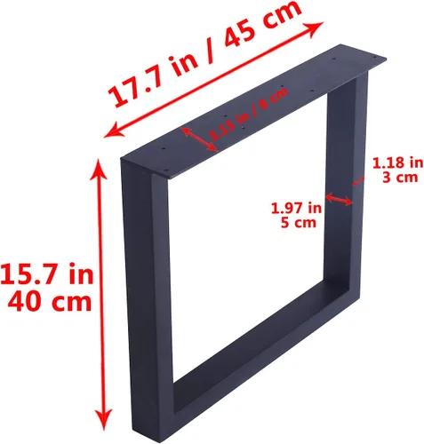 Vista 4 de MBQQ Patas para muebles de 15.7" de altura 17.7" de ancho, tubo cuadrado rústico decorativo, patas de mesa de metal resistente, patas de escritorio