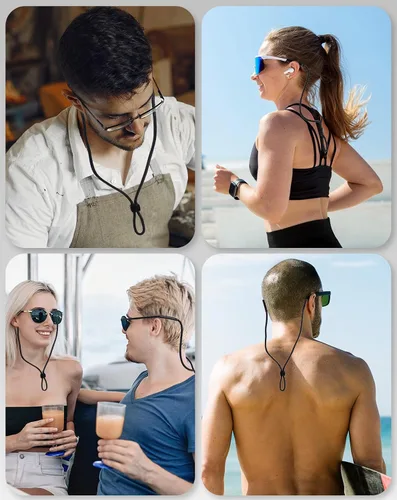 Vista 7 de BILIONE Correa trenzada para lentes, lentes y lentes de sol para hombres y mujeres, soportes negros para lentes alrededor del cuello para deportes