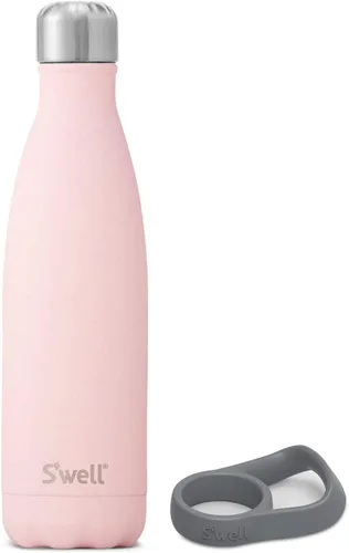 Vista 8 de S'well Botella de agua de acero inoxidable con asa de viaje, 17 onzas líquidas, gamuza azul, recipientes aislados al vacío de triple capa que