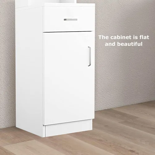 Vista 7 de BNSPLY Armario alto de baño, gabinete estrecho de lino delgado con estantes abiertos de 3 niveles y cajón, torre de lino independiente para baño