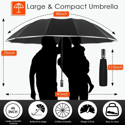 Vista 3 de Bodyguard Inverted Umbrella, Large Windproof Umbrellas for Rain & Sun, Compact Umbrella Reverse Umbrella with Reflective Stripe, Teflon Umbrella for