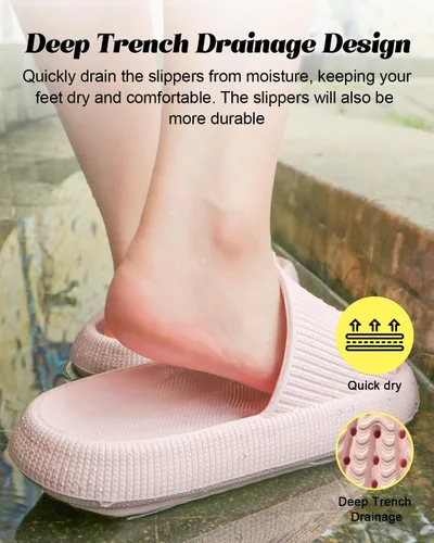 Vista 4 de SUMMERJOY Sandalias de nube para mujeres y hombres, pantuflas suaves de nube, sandalias de burbujas negras de masaje, fáciles de limpiar, suela