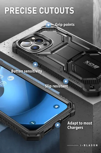 Vista 4 de i-Blason Armorbox - Funda diseñada para iPhone 14 Pro de 6.1 pulgadas (versión 2022) con soporte y funda de clip para cinturón, funda protectora