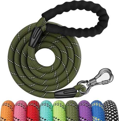 Vista 25 de NTR Correa de perro de 3 pies resistente, Correas de perro de cuerda verde con gancho giratorio y con candado y mango acolchado cómodo, Correa