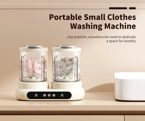 Vista 8 de Lavadora de ropa interior, un mini modelo portátil con diseño desmontable de doble tina. Admite limpieza profunda separada para ropa de bebé. Esta