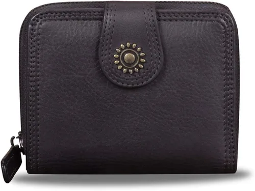 Vista 2 de Billeteras de cuero plegables para mujer, estilo vintage, hechas a mano, pequeño, con cremallera, Negro -, Billetera plegable