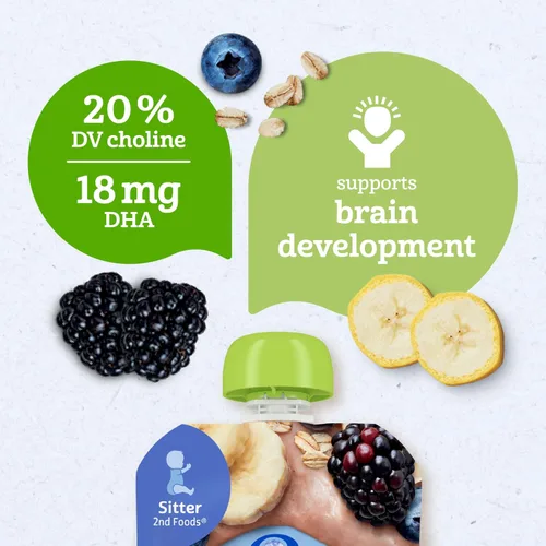 Vista 5 de Bolsas de comida orgánica para bebé Gerber, 2do alimento para bebé, WonderFoods, avena con plátano, arándano y mora, 3.5 onzas (paquete de 12)