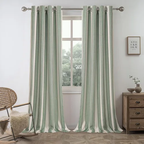 Vista 14 de DriftAway Chris Linen - Cortinas opacas con capa térmica y reductora de sonido, 63 pulgadas de largo para dormitorio, cortinas estampadas a rayas