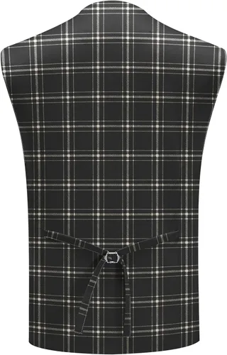 Vista 2 de YFFUSHI Chalecos de traje para hombre, a cuadros, ajustados, para vacaciones, bailes, bodas Negro