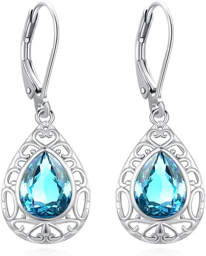 Vista 115 de Aretes colgantes de plata de ley con diseño de árbol de la vida, flor, abeja, animales, gato, colibrí, piedra lunar, turquesa, aretes con cierre