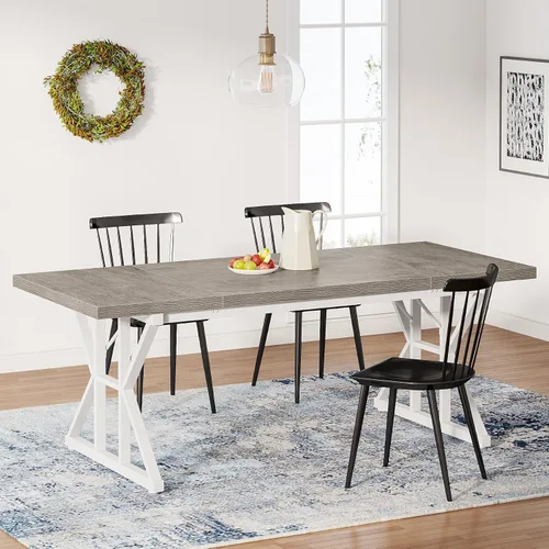 Vista 9 de Tribesigns Mesa de comedor estilo granja para 6 personas, mesa de comedor rectangular de madera de 70.8 pulgadas, mesa de cocina rústica con patas