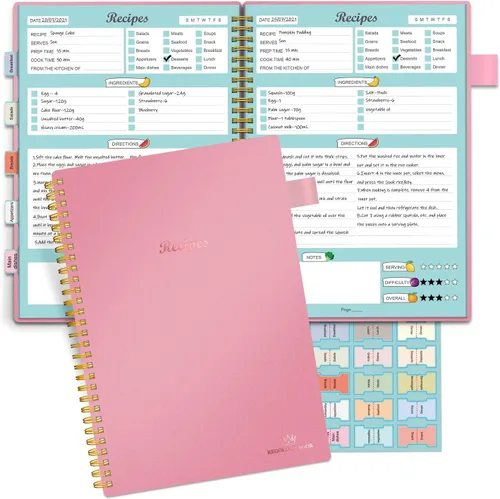Vista 9 de Libro de Recetas para Escribir tus Propias Recetas, Cuaderno de Recetas en Blanco con Pestañas para Amantes de la Cocina Familiar, Organizador