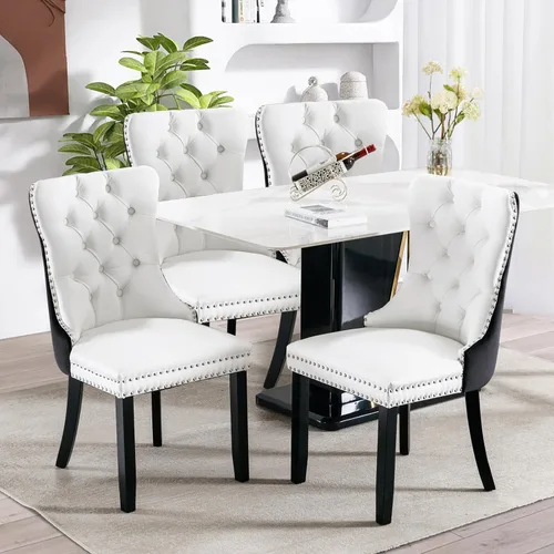 Vista 48 de SoarFlash Juego de 2 sillas de comedor de terciopelo, silla lateral de respaldo alto, silla lateral moderna tapizada de alta gama con botones Beige