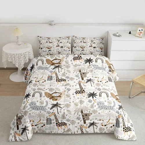 Vista 24 de Feelyou Juego de edredón de animales de la selva para todas las estaciones, juego de ropa de cama con 1 funda de almohada de microfibra de elefante
