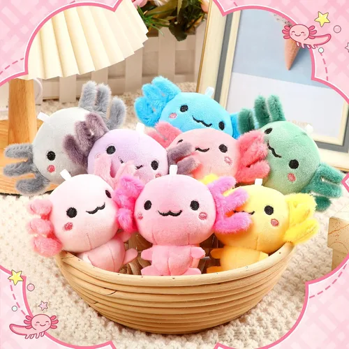 Vista 4 de Poen 8 piezas de llavero de ajolote de peluche de 4 pulgadas para niños, premios de fin de año escolar, videojuegos, recuerdo de fiesta, jardín