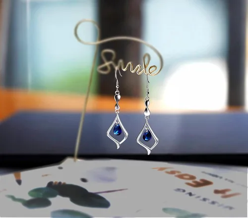 Vista 8 de Pendientes colgantes de plata de ley 925 con placa de oro de piedras preciosas para mujer Latón Metal Base Latón cristal