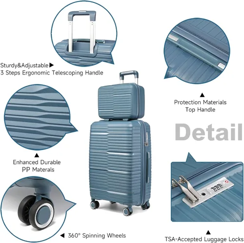 Vista 2 de Luggage Sets 4 Piece with 6 Set Packing Cubes - Lightweight PP Hardshell Suitcase with Spinner Wheels, TSA Lock (IceBlue)