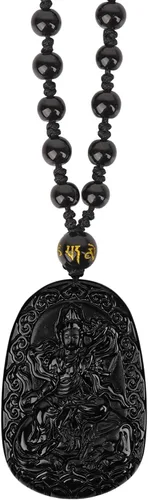 Vista 7 de Obsidian Guardian Buddha Amulet - Zodiac Feng Shui Necklace, symbolizing wisdom and wealth