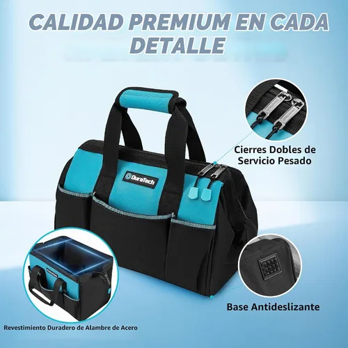 Vista 6 de DURATECH Bolsa de herramientas pequeña de 13 pulgadas con 9 bolsillos, portaherramientas de apertura amplia