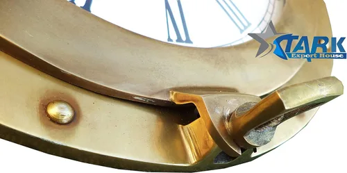 Vista 4 de Antiguo 9 pulgadas de latón macizo navegación náutica marina de pared de latón ojo de buey reloj montado en la pared de latón mejor para regalo