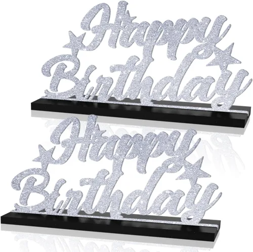 Vista 10 de Letrero de Feliz Cumpleaños con Letras Negras con Purpurina Centros de Mesa para Mesa Suministros de Fiesta de Cumpleaños Decoración de Favor