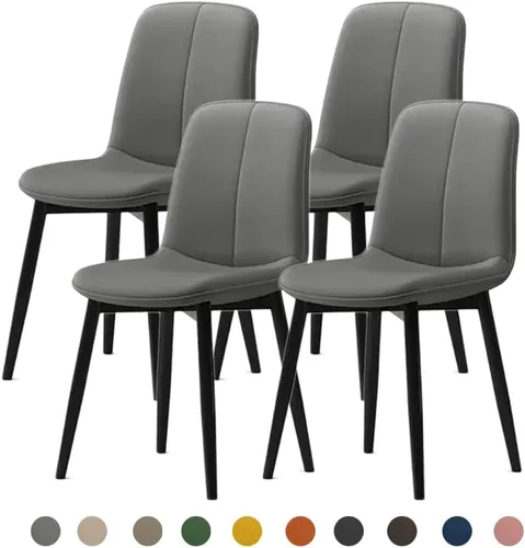 Vista 33 de Juego de sillas de comedor modernas, de piel sintética con asiento tapizado de 1.6 in, patas de acero al carbono de mediados de siglo, silla Beige