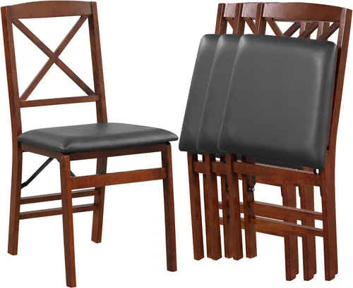 Vista 9 de COSTWAY Juego de 2 sillas de comedor plegables de madera maciza con asiento Marrón y listón