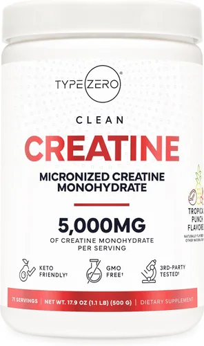 Vista 11 de Type Zero Monohidrato de creatina en polvo, 17.64 oz, sabor a frambuesa azul, sin gluten
