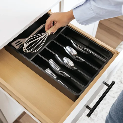 Vista 7 de Organizador de cubiertos KitchenEdge - Organizador para cubertería, cubiertos, y utensilios para cajones de cocina, ancho fijo de 10.5”, 7