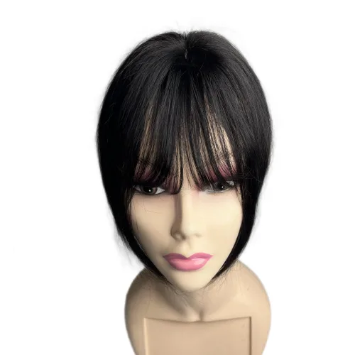 Vista 2 de Anemone Flequillo de cabello humano con clip para mujer, base de encaje de seda 3D, extensión de cabello natural falso para retroceder la línea