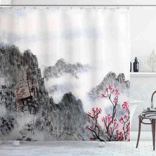 Vista 42 de Ambesonne set de cortina para baño decorativa de tela de poliéster con ganchos