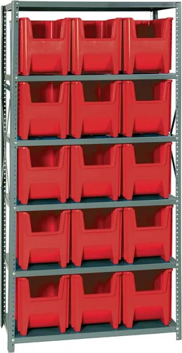 Vista 588 de Quantum QSBU-245BK Heavy Duty Shelving Unit with (7) Shelves and (24) QUS245 Black Bins for Garage Warehouse Storage Distribution 400 lb Load