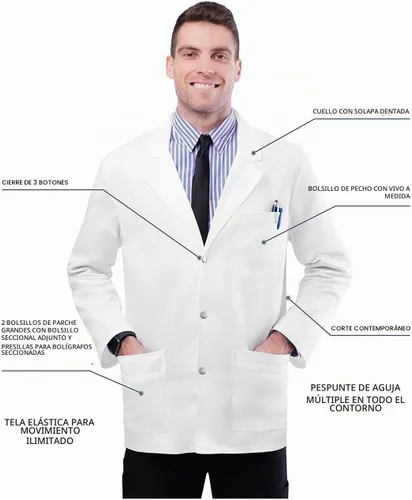 Vista 3 de Adar - Abrigo de laboratorio elástico universal para hombre, 31 pulgadas, abrigo de laboratorio frontal a presión