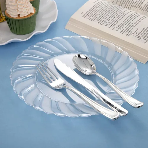 Vista 4 de U-QE 60 piezas de platos de plástico transparente - Platos desechables transparentes de 10.25 pulgadas - Platos lavables y reutilizables - Platos