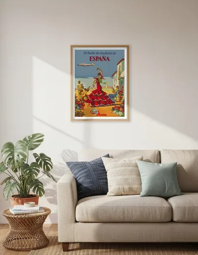 Vista 6 de España (España) - La danza de Andalucía (El Baile de Andalucia) - Iberia Air Lines of Spain - Póster vintage de viaje de aerolínea c.1950s