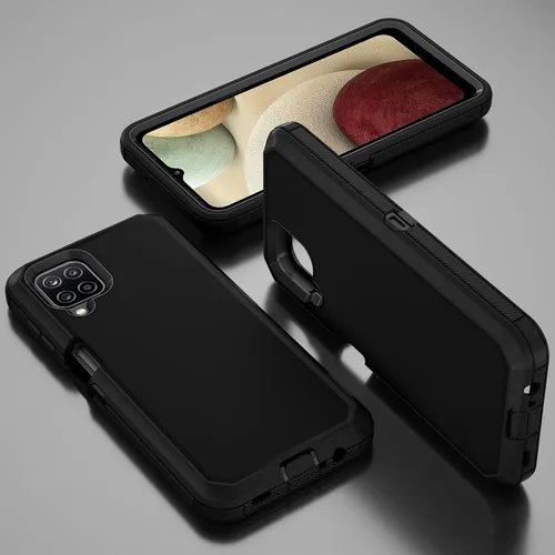 Vista 6 de Jiunai - Carcasa para Samsung Galaxy A12, resistente de doble capa, a prueba de golpes, color negro