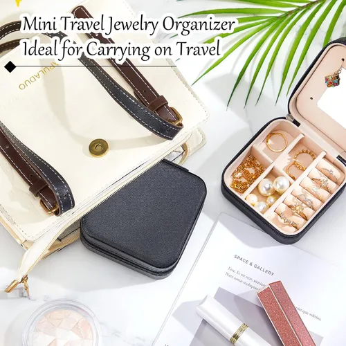 Vista 17 de Joyero de viaje de 10 piezas, cajas de regalo de dama de honor, organizador de viaje con espejo, caja pequeña de joyería, mini caja organizadora