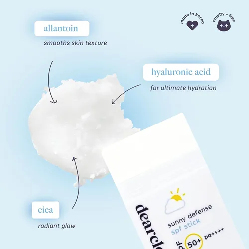 Vista 5 de dearcloud Protector solar en barra SPF 50+ PA++++ - Protector solar coreano (.68 oz) Fórmula vegana · Aloe Vera · Cica · Acabado de imprimación
