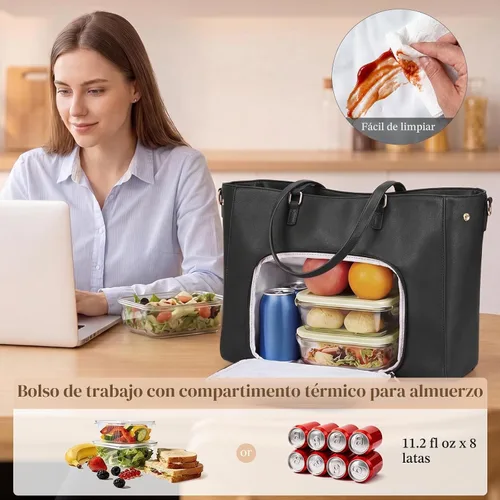 Vista 3 de S-ZONE Bolsa de almuerzo para mujer, bolsa de trabajo con compartimento de Negro