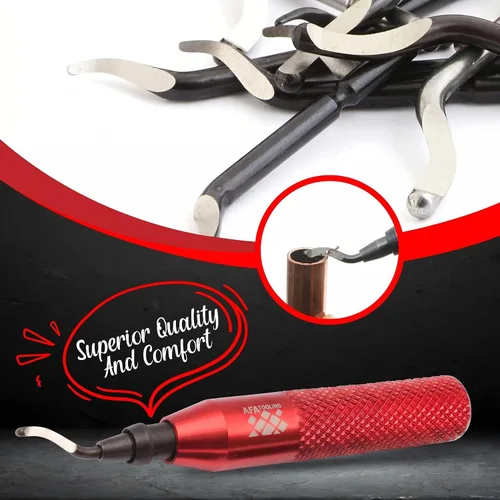 Vista 5 de AFA Tooling - Herramienta de desbarbado con 11 cuchillas HSS M2 - Mango de aluminio micropulido y anodizado con agarre moleteado de diamante - Ideal
