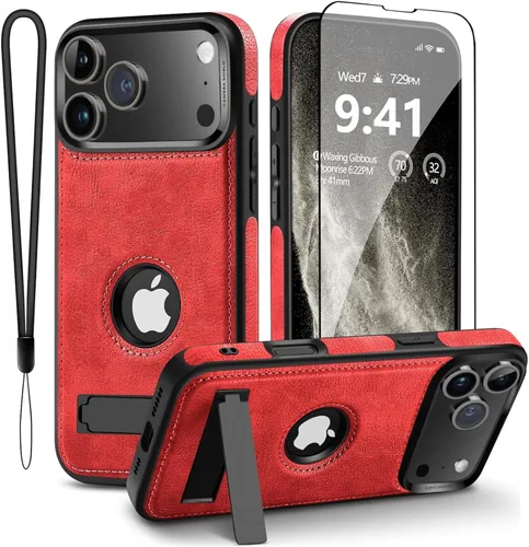 Vista 9 de Funda de cuero para iPhone 18 Pro de 6.3 pulgadas, compatible con Negro