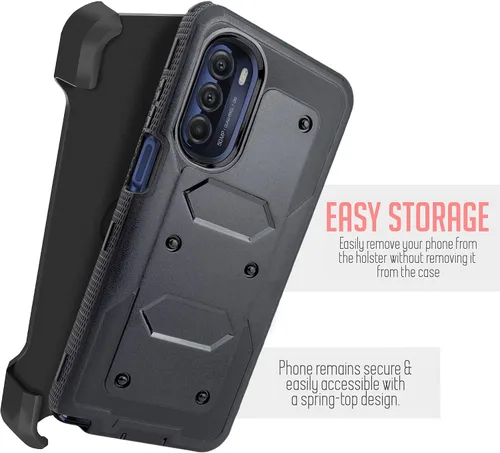 Vista 5 de Funda diseñada para Motorola Moto G Stylus 5G 2022 con protector de pantalla integrado, clip giratorio para cinturón, función atril, funda
