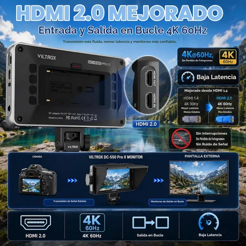 Vista 13 de VILTROX DC-550 Pro ii 5.5" 1400 Nits 4K60 HDMI 2.0 Monitor de cámara